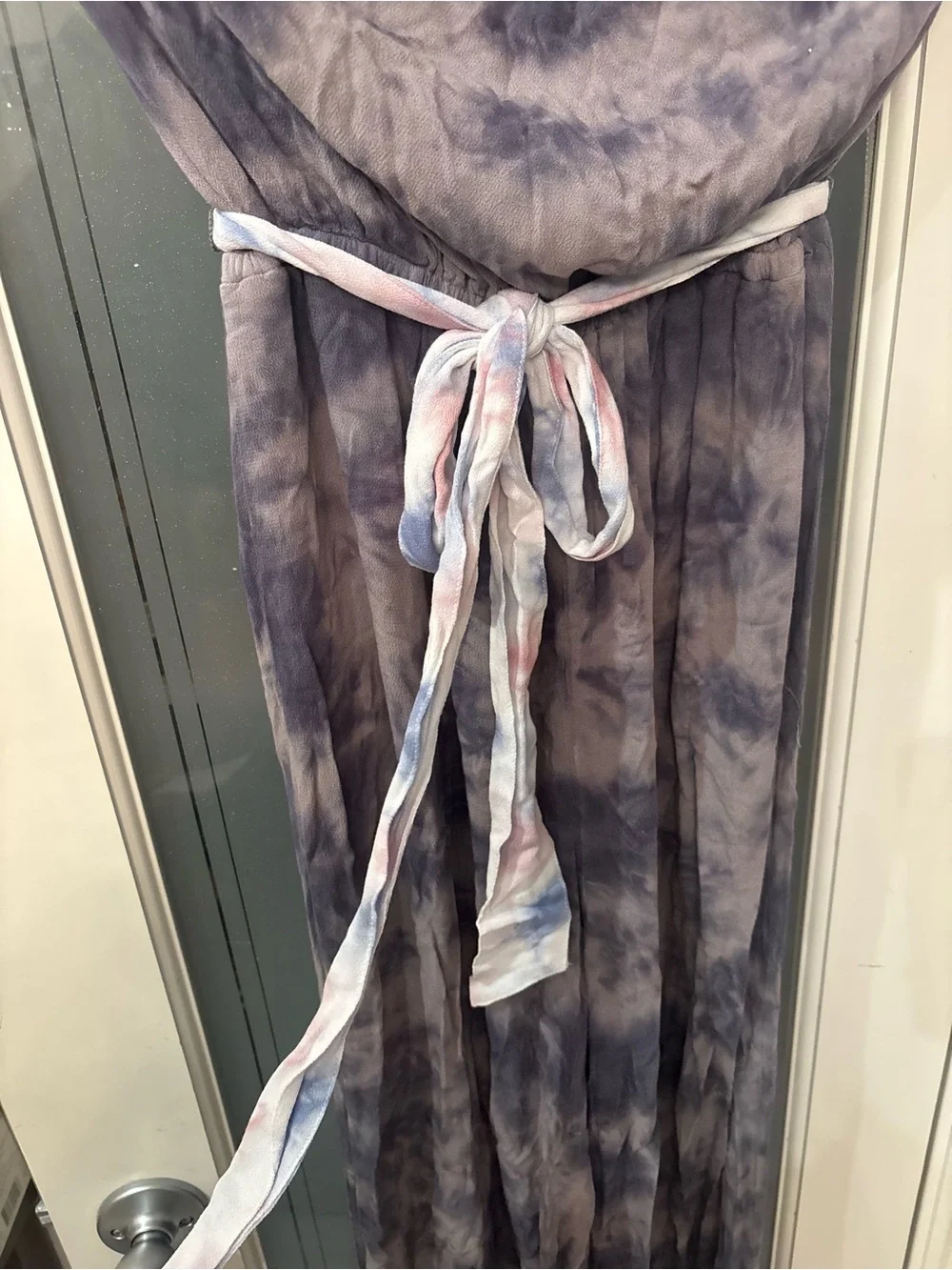 Free People Tie-Dye Velvet Curtain Panel in Gray and Blue with Tie-Back